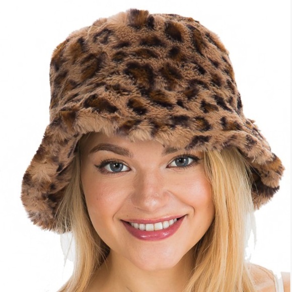 NEW Best Gift Leopard Faux Fur Bucket Winter Hat - Picture 7 of 7